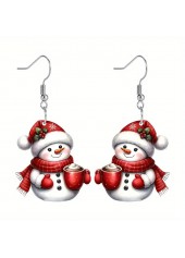 Christmas Snowman Print Red Acrylic Earrings | thumb picture 