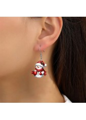 Christmas Snowman Print Red Acrylic Earrings