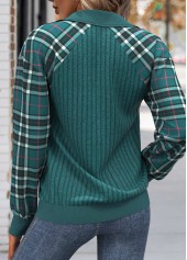 Peacock Blue Patchwork Plaid Long Sleeve Sweatshirt | thumb picture 