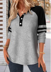 Light Grey Button Long Sleeve Split Neck Sweatshirt | thumb picture 