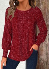 Wine Red Long Sleeve Round Neck T Shirt