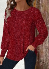 Wine Red Long Sleeve Round Neck T Shirt | thumb picture 