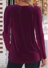 Dark Reddish Purple Tuck Stitch Long Sleeve T Shirt | thumb picture 