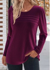 Dark Reddish Purple Tuck Stitch Long Sleeve T Shirt | thumb picture 
