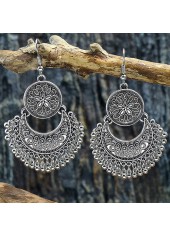 Silver Engraved Geometric Design Alloy Earrings