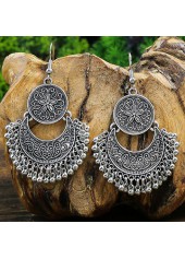 Silver Engraved Geometric Design Alloy Earrings | thumb picture 