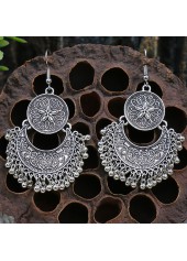 Silver Engraved Geometric Design Alloy Earrings | thumb picture 