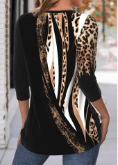 Black Criss Cross Leopard Long Sleeve T Shirt | thumb picture 
