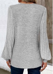 Light Grey Patchwork Long Sleeve V Neck T Shirt | thumb picture 