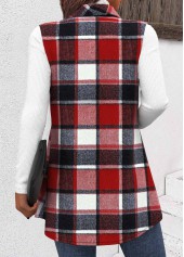 Wine Red Button Plaid Sleeveless Shirt Collar Waistcoat | thumb picture 