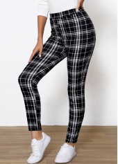 Black Plaid High Waisted Ankle Length Elastic Waist Leggings | thumb picture 