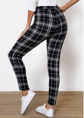 Black Plaid High Waisted Ankle Length Elastic Waist Leggings | thumb picture 