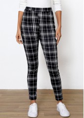 Black Plaid High Waisted Ankle Length Elastic Waist Leggings | thumb picture 