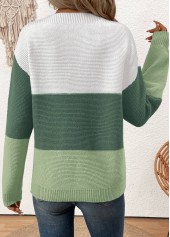 Green Patchwork Long Sleeve Round Neck Sweater | thumb picture 