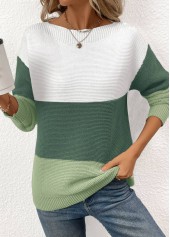 Green Patchwork Long Sleeve Round Neck Sweater | thumb picture 