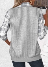 Light Grey Patchwork Plaid Long Sleeve Asymmetrical Neck Sweatshirt | thumb picture 