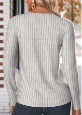 Light Grey Button Long Sleeve V Neck T Shirt | thumb picture 