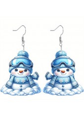 Christmas Sky Blue Snowman Acrylic Earrings