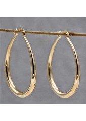 Golden Color Oval Metal Detail Earrings