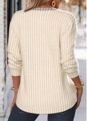 Plus Size Beige Button Long Sleeve Split Neck Sweatshirt | thumb picture 