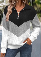 Plus Size Black Jacquard Long Sleeve Sweatshirt