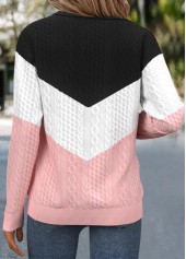 Pink Jacquard Long Sleeve Turn Down Collar Sweatshirt | thumb picture 