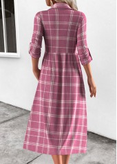 Pink Button Plaid Long Sleeve Shirt Collar Dress | thumb picture 
