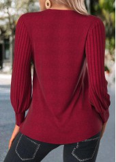 Red Patchwork Long Sleeve V Neck T Shirt | thumb picture 