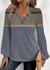 Dark Blue Patchwork Geometric Print Long Sleeve T Shirt | thumb picture 