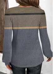 Dark Blue Patchwork Geometric Print Long Sleeve T Shirt | thumb picture 