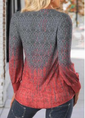 Dark Grey Ombre Long Sleeve V Neck T Shirt | thumb picture 