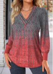 Dark Grey Ombre Long Sleeve V Neck T Shirt | thumb picture 