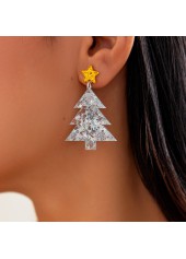 Christmas Tree Shape Silver Acrylic Detail Earrings
