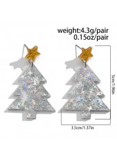 Christmas Tree Shape Silver Acrylic Detail Earrings