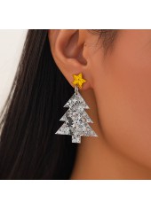 Christmas Tree Shape Silver Acrylic Detail Earrings