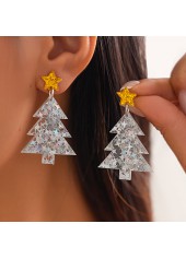 Christmas Tree Shape Silver Acrylic Detail Earrings