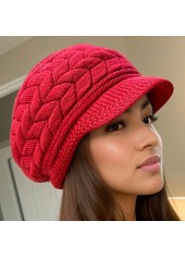 Red Knitted Fleece Acrylic Detail Hat