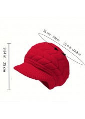 Red Knitted Fleece Acrylic Detail Hat