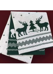 Christmas Green Elk Print Polyester Scarf