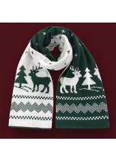 Christmas Green Elk Print Polyester Scarf