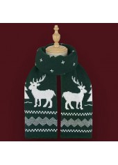 Christmas Green Elk Print Polyester Scarf