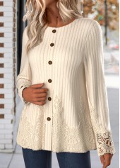 Plus Size Beige Embroidery Long Sleeve T Shirt | thumb picture 
