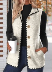Plus Size White Button Sleeveless Stand Collar Waistcoat