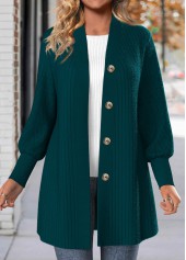 Peacock Blue Button Lace Long Sleeve Coat