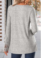 Light Grey Marl Embroidery Long Sleeve Round Neck T Shirt | thumb picture 