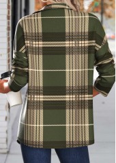 Green Patchwork Plaid Long Sleeve Turn Down Collar Coat | thumb picture 