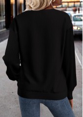 Black Button Plaid Long Sleeve Split Neck Sweatshirt | thumb picture 