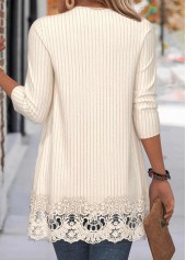 Beige Embroidery Patchwork Long Sleeve Coat | thumb picture 