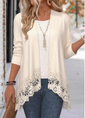 Beige Embroidery Patchwork Long Sleeve Coat