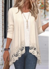 Beige Embroidery Patchwork Long Sleeve Coat | thumb picture 